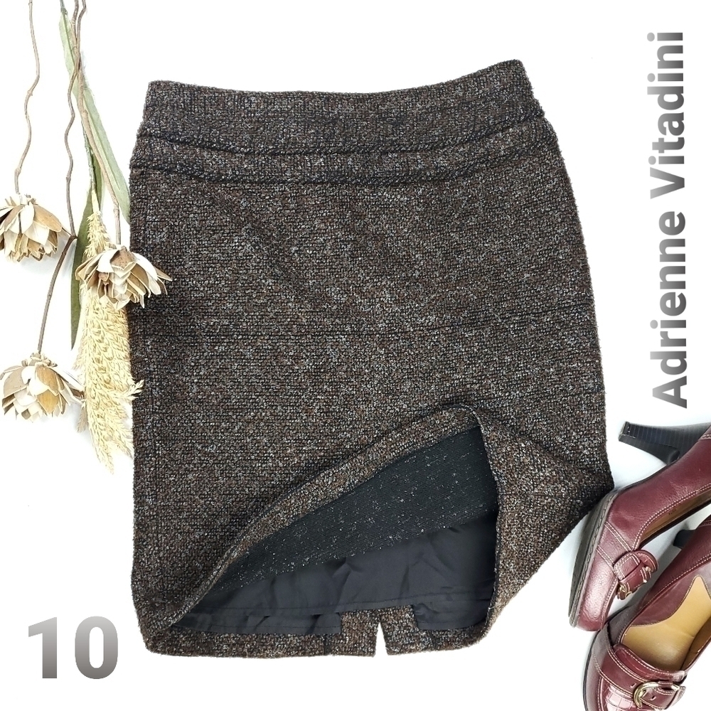 Adrienne Vittadini Thick Brown Blk Texture Skirt 10